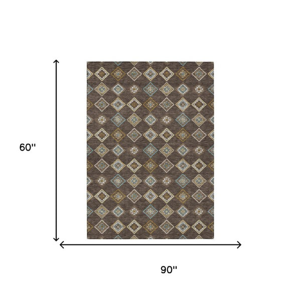 5 X 8 Geometric Polyester Area Rug Machine Washable for Indoor Outdoor Living Spaces