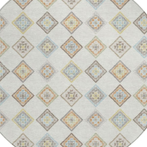 HomeRoots 8 Ft Round Geometric Polyester Area Rug Washable Indoor Outdoor Neutral Tones 733874