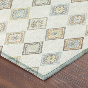 8 Ft Round Geometric Polyester Area Rug Washable Indoor Outdoor Neutral Tones