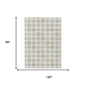 8 Ft Geometric Polyester Area Rug Washable Indoor Outdoor Neutral Ivory Tones