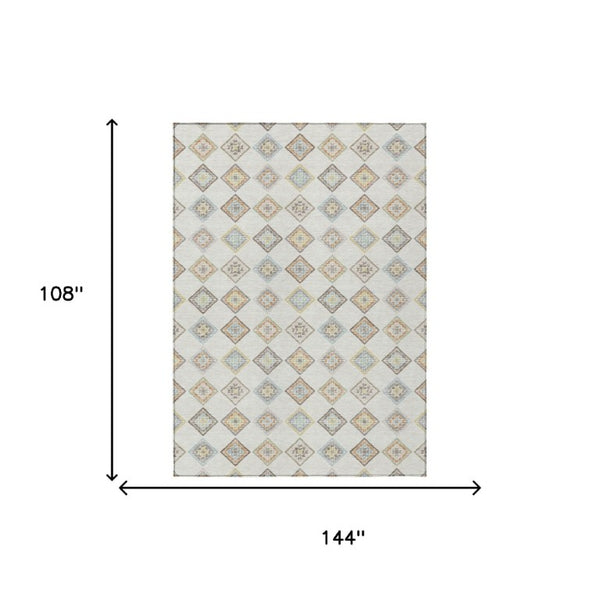 9 Ft X 12 Ft Washable Geometric Polyester Area Rug for Indoor Outdoor Spaces