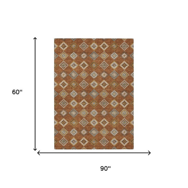 5x8 Geometric Polyester Area Rug Machine Washable Indoor Outdoor Low Pile