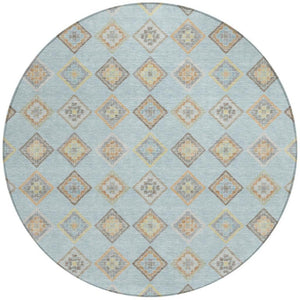 8 Ft Round Geometric Polyester Indoor Outdoor Rug Machine Washable Patio Decor