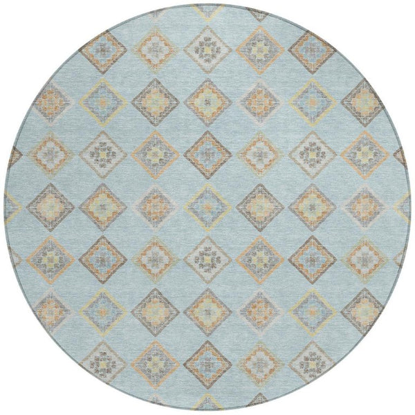 8 Ft Round Geometric Polyester Indoor Outdoor Rug Machine Washable Patio Decor