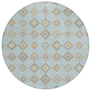 HomeRoots 8 Ft Round Geometric Polyester Indoor Outdoor Rug Machine Washable Patio Decor 733886