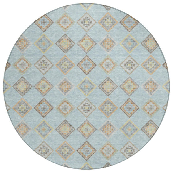 HomeRoots 8 Ft Round Geometric Polyester Indoor Outdoor Rug Machine Washable Patio Decor 733886