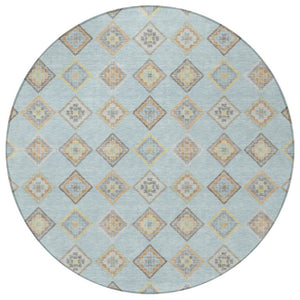 8 Ft Round Geometric Polyester Indoor Outdoor Rug Machine Washable Patio Decor
