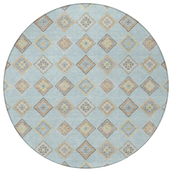 8 Ft Round Geometric Polyester Indoor Outdoor Rug Machine Washable Patio Decor