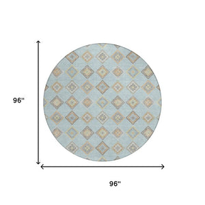 8 Ft Round Geometric Polyester Indoor Outdoor Rug Machine Washable Patio Decor