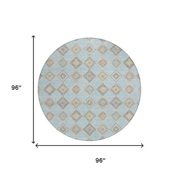 8 Ft Round Geometric Polyester Indoor Outdoor Rug Machine Washable Patio Decor