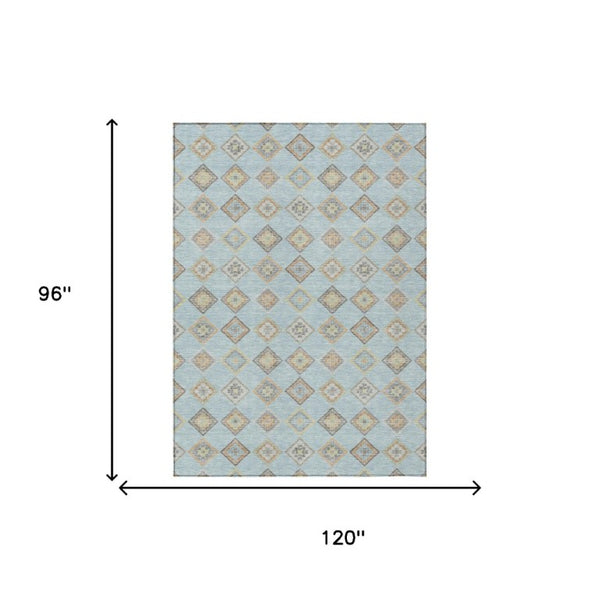 Geometric Polyester Area Rug Machine Washable Indoor Outdoor Low Pile Stain Resistant Patio