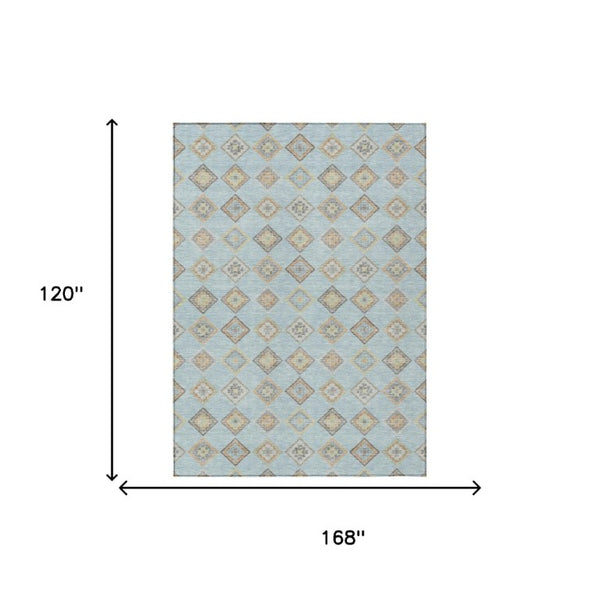 Geometric Polyester Area Rug Machine Washable Indoor Outdoor Low Pile Stain Resistant Patio