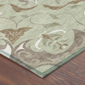 5 X 8 Damask Polyester Area Rug Machine Washable Indoor Outdoor Patio Use