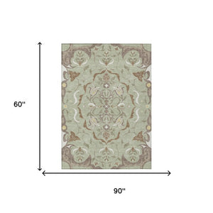 5 X 8 Damask Polyester Area Rug Machine Washable Indoor Outdoor Patio Use