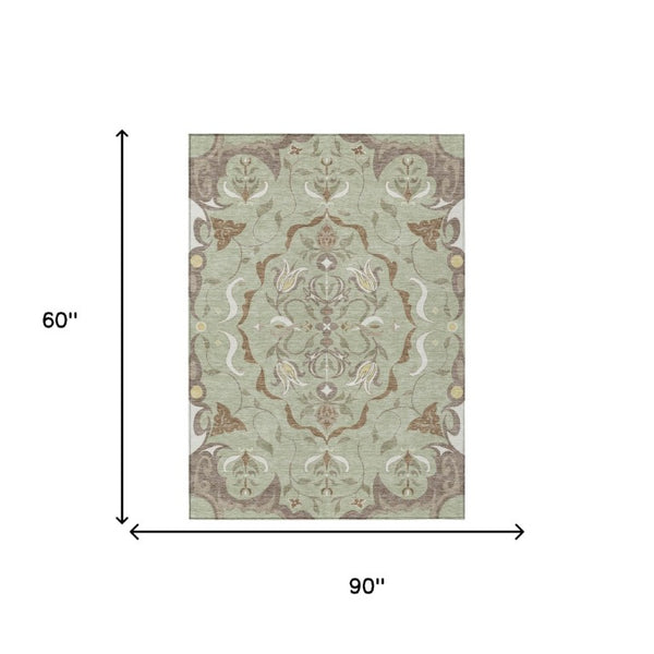 5 X 8 Damask Polyester Area Rug Machine Washable Indoor Outdoor Patio Use