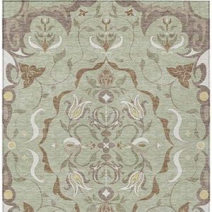 8 Ft X 10 Ft Damask Polyester Washable Indoor Outdoor Rug for Patio or Living Room