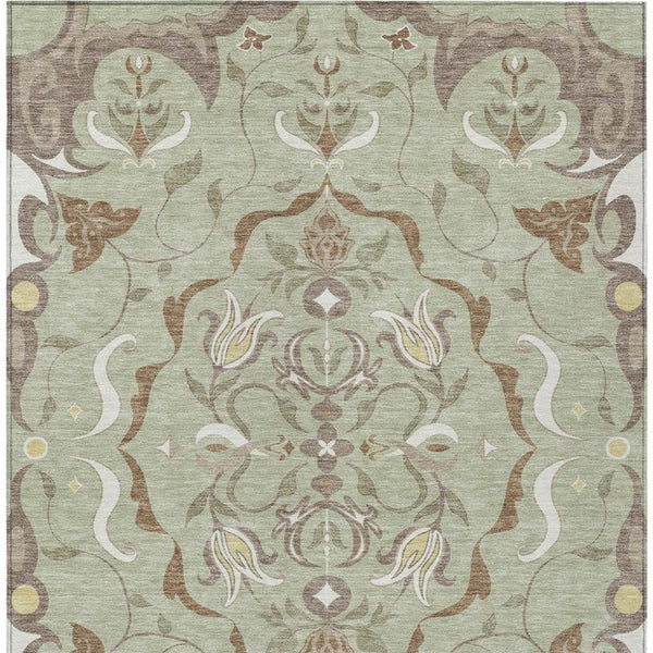 8 Ft X 10 Ft Damask Polyester Washable Indoor Outdoor Rug for Patio or Living Room