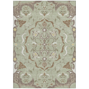 8 Ft X 10 Ft Damask Polyester Washable Indoor Outdoor Rug for Patio or Living Room