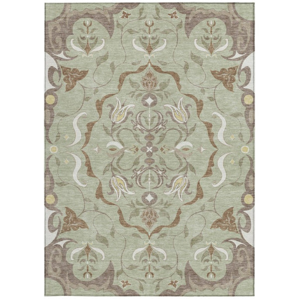 8 Ft X 10 Ft Damask Polyester Washable Indoor Outdoor Rug for Patio or Living Room