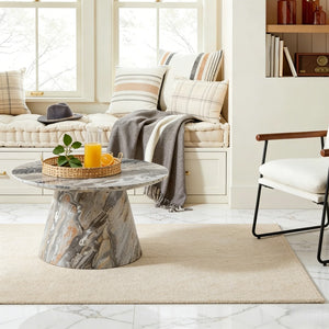 English Elm Grey Wood Grain Round Coffee Table Low Profile Mdf Living Room Accent Piece W2920P404129