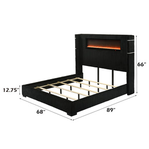 English Elm Garner Corduroy Upholstered Queen Bed with Fireplace Led Lighting and Bluetooth Speaker B2756S00002