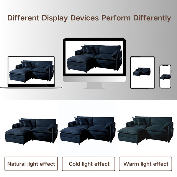 English Elm Deep Cloud Sofa Sectional With 2 Ottomans & Plush Pillows - Modular Loveseat For Modern Living Spaces W3163S00014