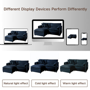 English Elm Modular Sectional Sofa - Luxurious Oversized Deep Seat L-Shaped Couch With Movable Ottoman, Blue W3163S00020