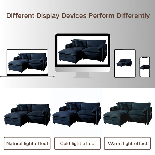 English Elm Oversized Modern Chenille Sectional Sofa - Plush 3-Seater Couch With Pillows & Storage Pockets W3163S00017-GIGA