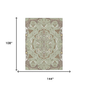 9 X 12 Damask Polyester Area Rug Washable Indoor Outdoor Patio and Family Room