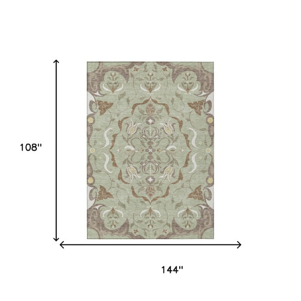 9 X 12 Damask Polyester Area Rug Washable Indoor Outdoor Patio and Family Room