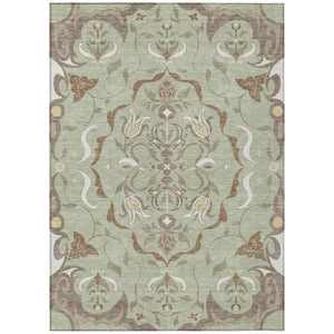 10 Foot by 14 Damask Polyester Washable Rug for Patios Kitchens and Entryways