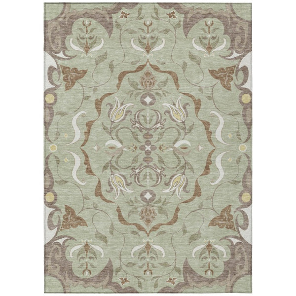 10 Foot by 14 Damask Polyester Washable Rug for Patios Kitchens and Entryways