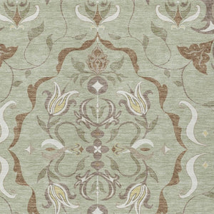 HomeRoots 10 Foot by 14 Damask Polyester Washable Rug for Patios Kitchens and Entryways 733901