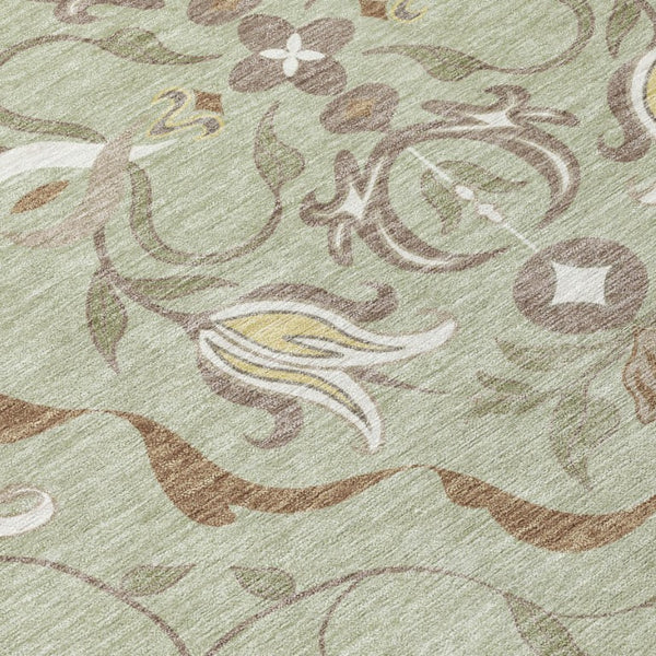 10 Foot by 14 Damask Polyester Washable Rug for Patios Kitchens and Entryways