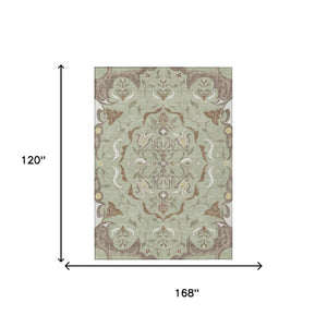 10 Foot by 14 Damask Polyester Washable Rug for Patios Kitchens and Entryways