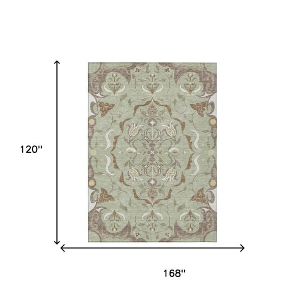 10 Foot by 14 Damask Polyester Washable Rug for Patios Kitchens and Entryways