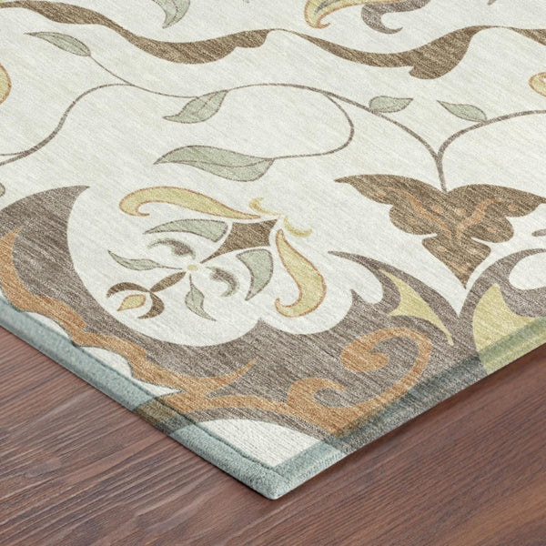 Damask Polyester Washable Indoor Outdoor Area Rug with Low Pile for Patio and Entryway