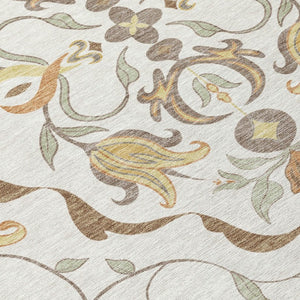 Damask Polyester Washable Indoor Outdoor Area Rug with Low Pile for Patio and Entryway