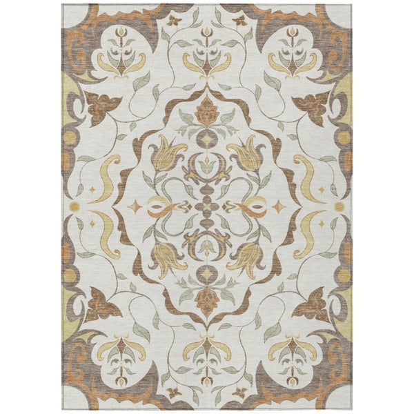 Damask Polyester Washable Indoor Outdoor Area Rug with Low Pile for Patio and Entryway