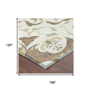 Damask Polyester Washable Indoor Outdoor Area Rug with Low Pile for Patio and Entryway