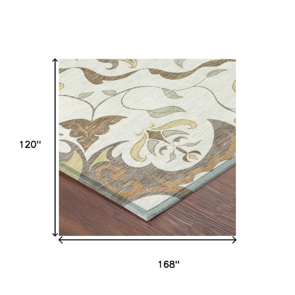 Damask Polyester Washable Indoor Outdoor Area Rug with Low Pile for Patio and Entryway