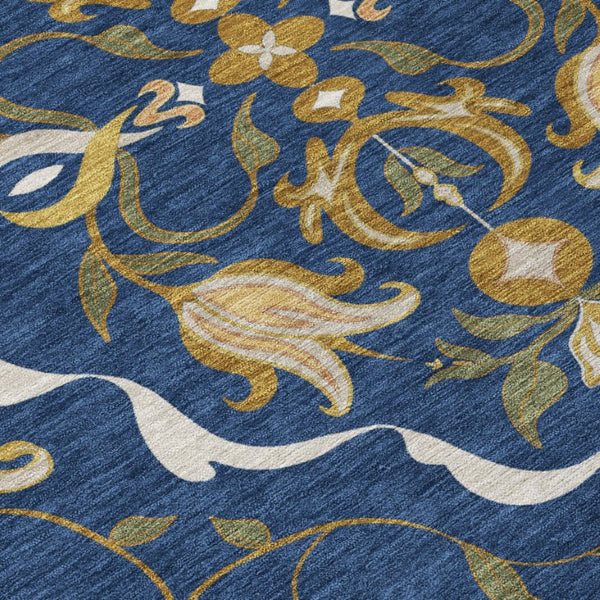 9 X 12 Navy Damask Indoor Outdoor Area Rug Washable Polyester Patio Living Room