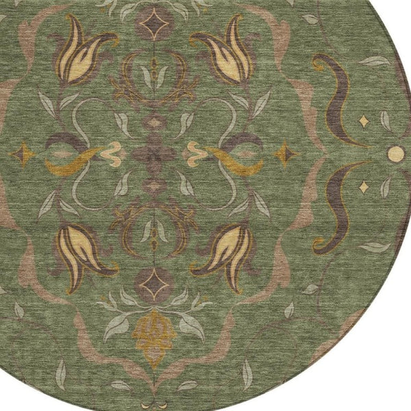 8ft Round Damask Polyester Area Rug Washable for Indoor Outdoor Patio Use