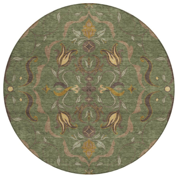 HomeRoots 8ft Round Damask Polyester Area Rug Washable for Indoor Outdoor Patio Use 733922