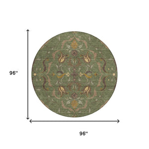 8ft Round Damask Polyester Area Rug Washable for Indoor Outdoor Patio Use