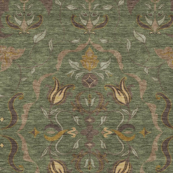 HomeRoots 8 X 10 Olive Green Damask Washable Polyester Indoor Outdoor Rug for Patio Porch 733923