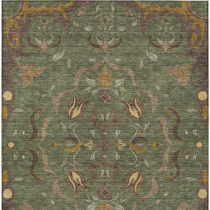 HomeRoots 9 X 12 Olive Damask Polyester Area Rug Washable for Indoor Outdoor Spaces 733924
