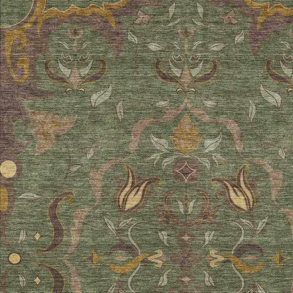 HomeRoots 10 X 14 Damask Polyester Area Rug Washable Low Pile for Patios and Living Rooms 733925