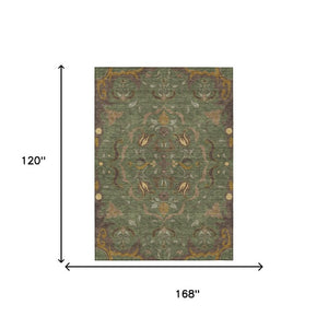 10 X 14 Damask Polyester Area Rug Washable Low Pile for Patios and Living Rooms