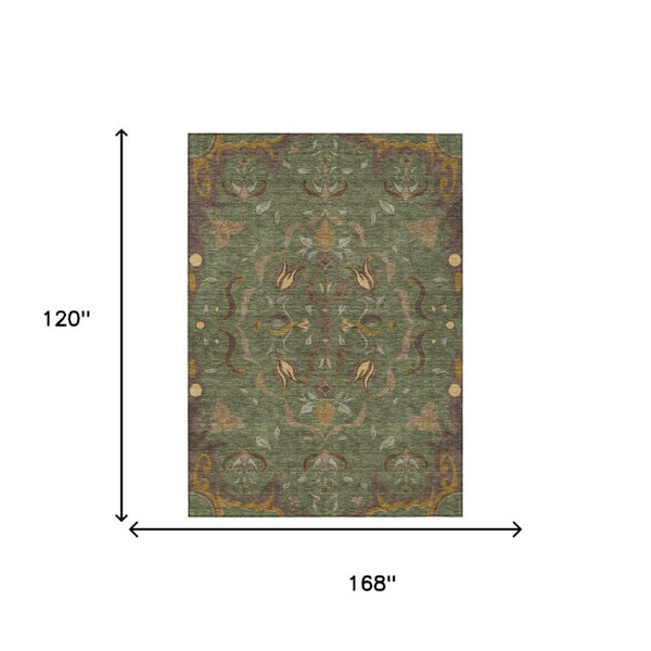 10 X 14 Damask Polyester Area Rug Washable Low Pile for Patios and Living Rooms